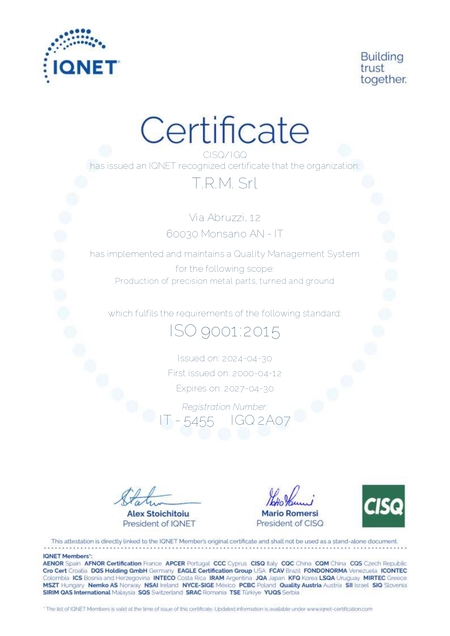 Certificato iqnet TRM 2022